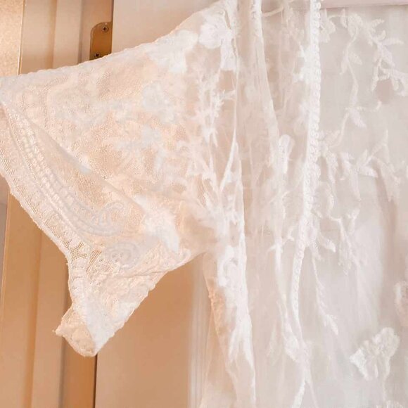 Sheer Mesh Lace Boho Kimono Coverup Wrap ONE SIZE - Picture 4 of 5